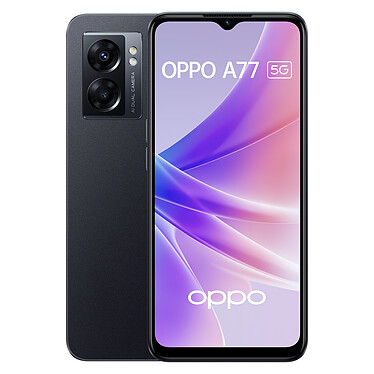 OPPO A77 5G Noir 6 Go / 128 Go Smartphone 5G-LTE Dual SIM IPX4 - Mediatek Dimensity 8-Core 2.4 GHz - RAM 6 Go - Ecran tactile 90 Hz 6.56" 720 x 1612 - 128 Go - NFC/Bluetooth 5.3 - 5000 mAh - Android 12