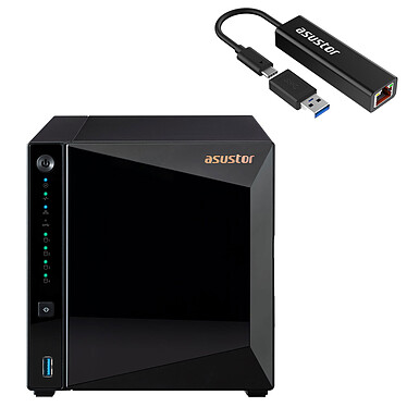 ASUSTOR Drivestor 4 Pro AS3304T + ASUSTOR AS-U2.5G2  Barebone Serveur NAS 4 baies - Realtek RTD1296 2 Go DDR4 LAN 2.5 GbE + Adaptateur 2.5 GbE sur port USB