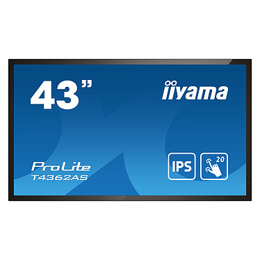 iiyama 42.5" LED - ProLite T4362AS-B1 Écran tactile multipoint 4K UHD - 16:9 - IPS-AG - 500 cd/m² - 1200:1 - 8 ms - 24/7 - HDMI/USB - Ethernet - Android OS - Pivot - HP 2 x 10 W
