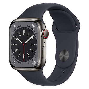 Apple Watch Series 8 GPS + Cellular Acier Inoxydable Minuit Sport Band 41 mm