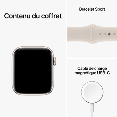 Apple Watch SE GPS (2022) Starlight Aluminium Bracelet Sport Starlight 44 mm pas cher