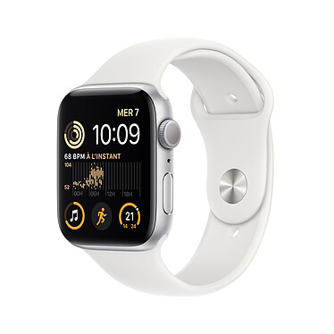 Apple Watch SE GPS (2022) Silver Aluminium Bracelet Sport White 44 mm · Reconditionné
