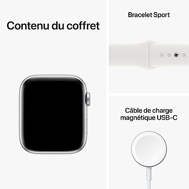 Apple Watch SE GPS (2022) Silver Aluminium Bracelet Sport White 44 mm pas cher
