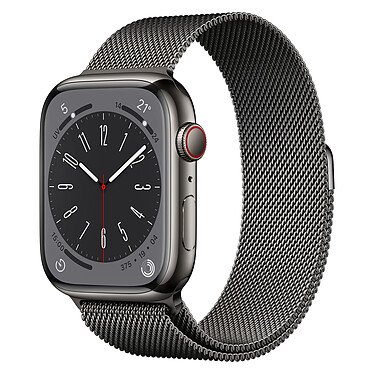 Apple Watch Series 8 GPS + Cellular Acier Inoxydable Graphite Bracelet Milanais 45 mm Montre connectée 4G LTE - Acier Inoxydable - Étanche - GPS - Cardiofréquencemètre - Écran OLED Retina Always On - Wi-Fi 4 / Bluetooth 5.0 - watchOS 9 - Bracelet milanais 45 mm