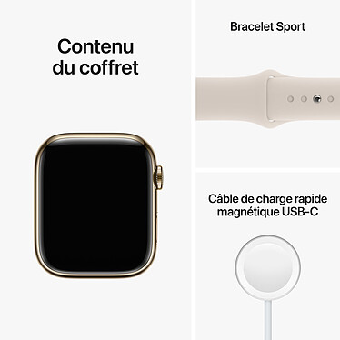 Apple Watch Series 8 GPS + Cellular Acier Inoxydable Lumière stellaire Sport Band 45 mm pas cher