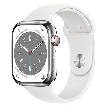 Apple Watch Series 8 GPS + Cellular Acier Inoxydable Blanc Sport Band 45 mm