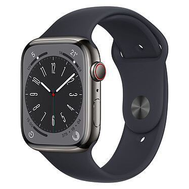Apple Watch Series 8 GPS + Celular Banda deportiva de acero inoxidable de medianoche de 45 mm