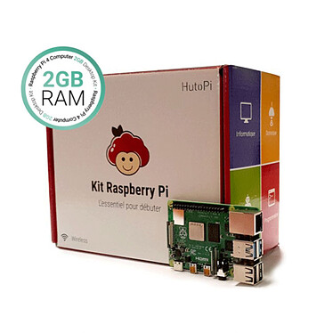 Hutopi Starter Kit Raspberry Pi 4 2 Go Mini ordinateur (carte Raspberry Pi 4 Model B 2 Go + boîtier + carte mémoire 32 Go + adaptateur secteur + câble HDMI + Heat Sink)