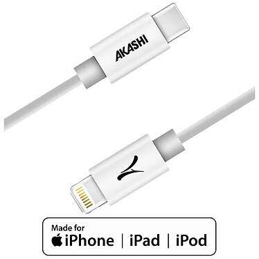 Akashi Câble USB-C vers Lightning MFI (Blanc - 3m) Câble de chargement et synchronisation USB-C vers Lightning MFI
