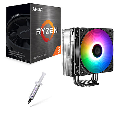 AMD Ryzen 5 5600X (3.7 GHz / 4.6 GHz) + Fox Spirit Cold Snap VT120 A-RGB +  Zalman ZM-STC9  Processeur 6-Core 12-Threads socket AM4 avec ventirad ARGB et pâte thermique haute performance