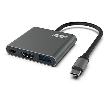 INOVU INST3CA1 Station d'accueil USB-C avec 1 port HDMI 1.4, 1 port USB 3.0 et 1 port USB-C avec Power Delivery 100W (18 cm)