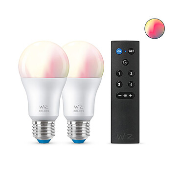 WiZ Pack Wizmote + 2x lampadine LED RGB/Bianco collegate 8 W (eq. 60 W) A60 E27