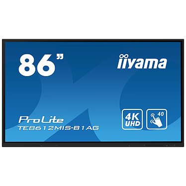 iiyama 86" LED - ProLite TE8612MIS-B1AG Écran tactile multipoint 4K UHD - 16:9 - IPS-AG - 400 cd/m² - 1200:1 - 8 ms - 24/7 - HDMI/VGA/USB-C - Wi-Fi/Bluetooth - HP 2 x 16 W - Noir