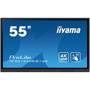 iiyama 55" LED - ProLite TE5512MIS-B1AG Écran tactile multipoint 4K UHD - 16:9 - IPS-AG - 400 cd/m² - 1200:1 - 8 ms - 24/7 - HDMI/VGA/USB-C - Wi-Fi/Bluetooth - HP 2 x 16 W - Noir