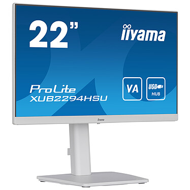 iiyama 21.5" LED - Prolite XUB2294HSU-W2 1920 x 1080 pixels - 1 ms (MPRT) - 16/9 - Dalle VA - 75 Hz - FreeSync - HDMI/DisplayPort - Hub USB - Haut-parleurs - Pivot - Blanc