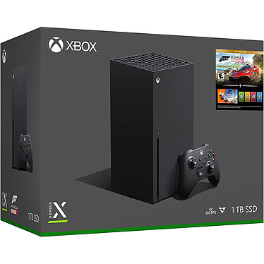 Microsoft Xbox Series X + Forza Horizon 5 : Edition Premium Console Ultra HD 8K - AMD Ryzen Zen 2 - AMD RDNA 2 12.15 TFLOPs - 16 Go GDDR6 - SSD 1 To - son Dolby Digital 5.1 - manette sans fil + jeu Forza Horizon 5 : Edition Premium