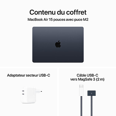 Apple MacBook Air M2 15 pouces (2023) Minuit 16 Go/512 Go (MQKW3FN/A-16GB-512GB) pas cher