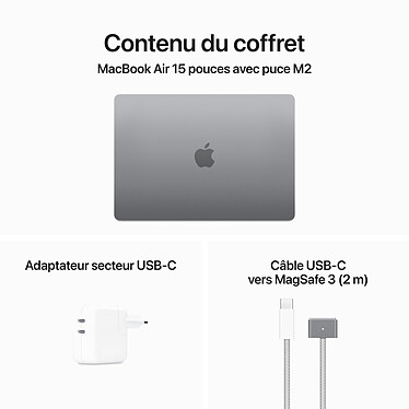 Apple MacBook Air M2 15 pouces (2023) Gris sidéral 16 Go/1 To (MQKQ3FN/A-16GB-1TB-USB70W) pas cher