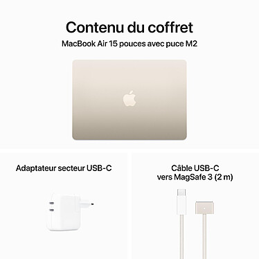 Apple MacBook Air M2 15 pouces (2023) Lumière stellaire 8Go/256 Go (MQKU3FN/A) pas cher