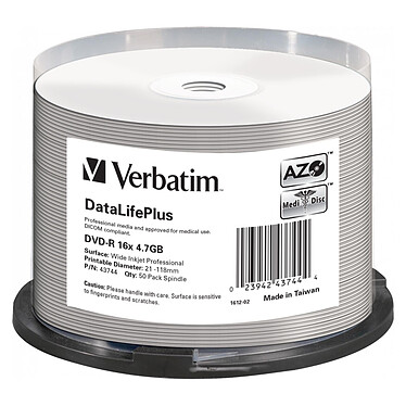 Verbatim DVD-R 4.7 GB 16x printable (per 50, spindle)