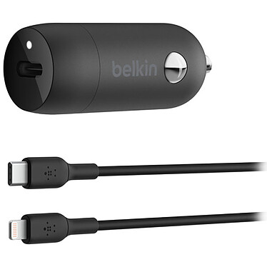 Belkin Chargeur 30W pour allume-cigare avec câble USB-C vers Lightning (noir)