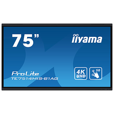 iiyama 75" LED - ProLite TE7514MIS-B1AG Écran tactile multipoint 4K UHD - 16:9 - VA - 435 cd/m² - 4000:1 - 8 ms - 24/7 - HDMI/DisplayPort/USB-C - Wi-Fi/Bluetooth - HP 2 x 18 W - Noir