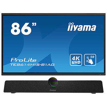 iiyama 86" LED - ProLite TE8614MIS-B1AG + UC CAM120ULB-1 Écran tactile multipoint 4K UHD - 16:9 - VA - 435 cd/m² - 4000:1 - 6.5 ms - 24/7 - HDMI/DisplayPort/USB-C - Wi-Fi/Bluetooth - HP 2 x 18 W - Noir + Barre A/V de visioconférence - 4K UHD - Angle de vue 120°