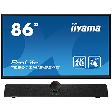 iiyama 86" LED - ProLite TE8612MIS-B2AG + UC CAM120ULB-1 Écran tactile multipoint 4K UHD - 16:9 - VA - 400 cd/m² - 4000:1 - 8 ms - 24/7 - HDMI/VGA/USB-C - Wi-Fi/Bluetooth - HP 2 x 16 W - Noir + Barre A/V de visioconférence - 4K UHD - Angle de vue 120°