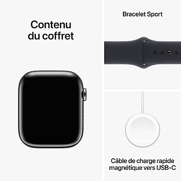 Apple Watch Series 9 GPS + Cellular Acier Inoxydable Graphite Bracelet Sport Band Minuit S/M 45 mm pas cher