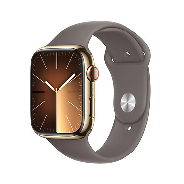 Apple Watch Series 9 GPS + Cellular Acier Inoxydable Or Bracelet Sport Band Argile M/L 45 mm
