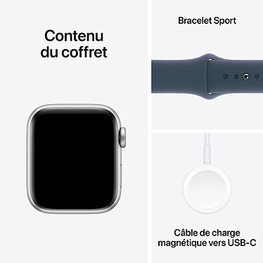 Apple Watch SE GPS (2023) Silver Aluminium Bracelet Sport Band Storm Blue 40 mm - S/M pas cher