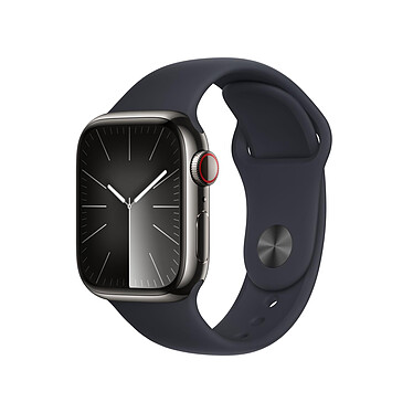 Apple Watch Series 9 GPS + Cellular Acier Inoxydable Graphite Bracelet Sport Band Minuit M/L 41 mm