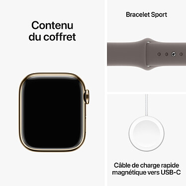 Apple Watch Series 9 GPS + Cellular Acier Inoxydable Or Bracelet Sport Band Argile M/L 41 mm pas cher