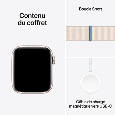 Apple Watch SE GPS (2023) Starlight Aluminium Bracelet Sport Loop Starlight 44 mm pas cher