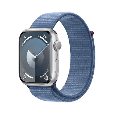 Apple Watch Series 9 GPS Aluminium Argent Boucle Sport Bleu 45 mm