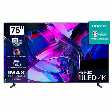 Hisense 75U7KQ TV Mini LED QLED 4K 75" (190 cm) - 100 Hz - IMAX Enhanced - Dolby Vision IQ/HDR10+ Adaptive - Wi-Fi/Bluetooth - Alexa/Vidaa Voice - 2x HDMI 2.1 - FreeSync Premium - ALLM/VRR - Son 2.1 40W Dolby Atmos