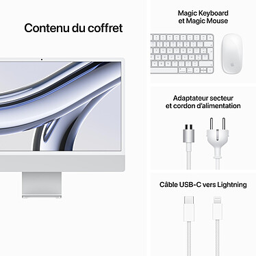 Apple iMac M3 (2023) 24" 8 Go 256 Go Argent (MQR93FN/A) pas cher