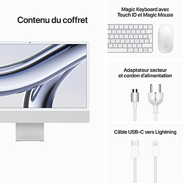 Apple iMac M3 (2023) 24" 8 Go 512 Go Argent (MQRK3FN/A) pas cher