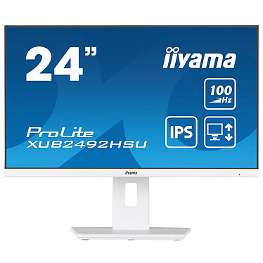 iiyama 23.8" LED - ProLite XUB2492HSU-W6 Ecran PC Full HD 1080p - 1920 x 1080 pixels - 0.4 ms (MPRT) - Format large 16/9 - Dalle IPS - 100 Hz - FreeSync - HDMI/DisplayPort - Pivot - Hub USB - Blanc