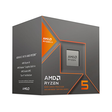 AMD Ryzen 5 8600G Wraith Stealth (4.3 GHz / 5.0 GHz) Processeur 6-Core 12-Threads socket AM5 Cache 22 Mo AMD Radeon Graphics 760M + AMD RYZEN AI 4 nm TDP 65W (version boîte avec ventilateur - garantie constructeur 3 ans)