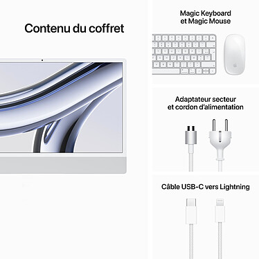 Apple iMac M3 (2023) 24" 16 Go 512 Go Argent (MQR93FN/A-16GB-512GB-LAN-VESA) pas cher