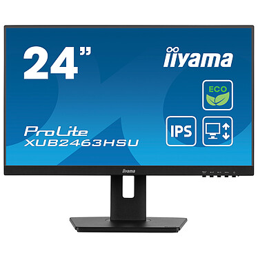 iiyama 23.8" LED - ProLite XUB2463HSU-B1 Ecran PC Full HD 1080p - 1920 x 1080 pixels - 3 ms (gris à gris) - Format large 16/9 - Dalle IPS - 100 Hz - FreeSync - DisplayPort/HDMI - Pivot - Hub USB 3.0 - Noir