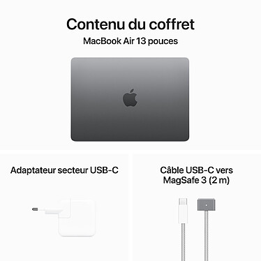 Apple MacBook Air M3 13 pouces (2024) Gris sidéral 16Go/256 Go (MRXN3FN/A-GPU10-16GB) pas cher