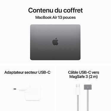 Apple MacBook Air M3 13 pouces (2024) Gris sidéral 8Go/256 Go (MRXN3FN/A-35W) pas cher