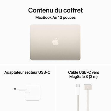 Apple MacBook Air M3 13 pouces (2024) Lumière stellaire 16 Go/256 Go (MRXT3FN/A-GPU10-16GB) pas cher