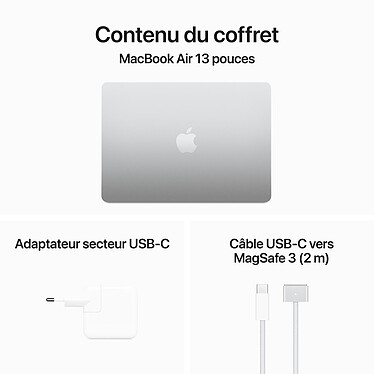 Apple MacBook Air M3 13 pouces (2024) Argent 8Go/512 Go (MRXR3FN/A) pas cher