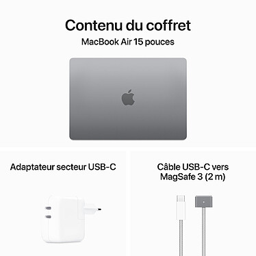 Apple MacBook Air M3 15 pouces (2024) Gris sidéral 16Go/256 Go (MRYM3FN/A-16GB) pas cher