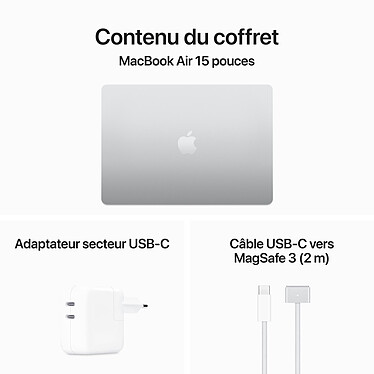 Apple MacBook Air M3 15 pouces (2024) Argent 24Go/512 Go (MXD23FN/A-24GB-70W) pas cher