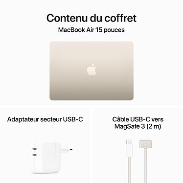 Apple MacBook Air M3 15 pouces (2024) Lumière stellaire 24 Go/1 To (MRYT3FN/A-24GB-1TB-70W) pas cher