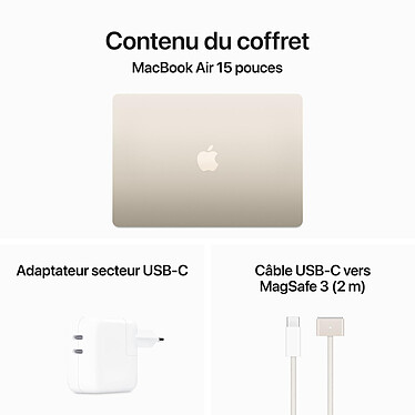 Apple MacBook Air M3 15 pouces (2024) Lumière stellaire 24 Go/256 Go (MRYR3FN/A-24GB) pas cher